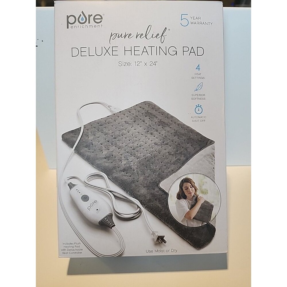 🏯 Pure Enrichment Pure Relief Deluxe Heating Pad - 12”x24” (Gray) 🆕